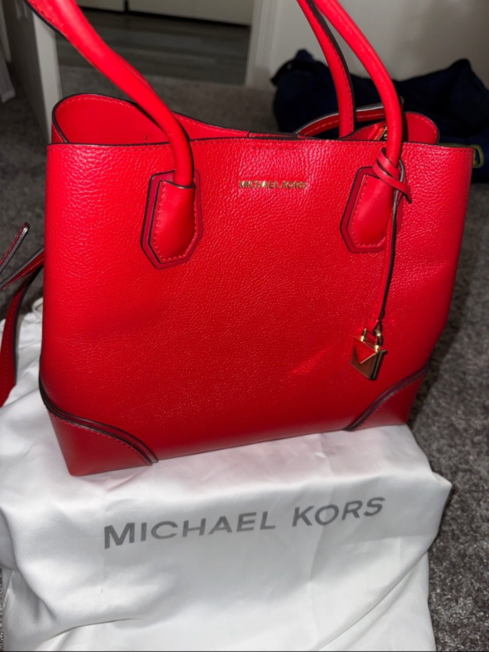 Michael Kors Vibrant Red Pebbled Leather Tote with Gold Accent